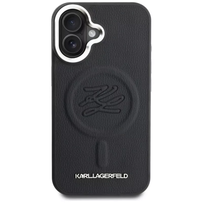 Karl Lagerfeld Initial & Metal Logo Funda MagSafe para Apple iPhone 16, negro