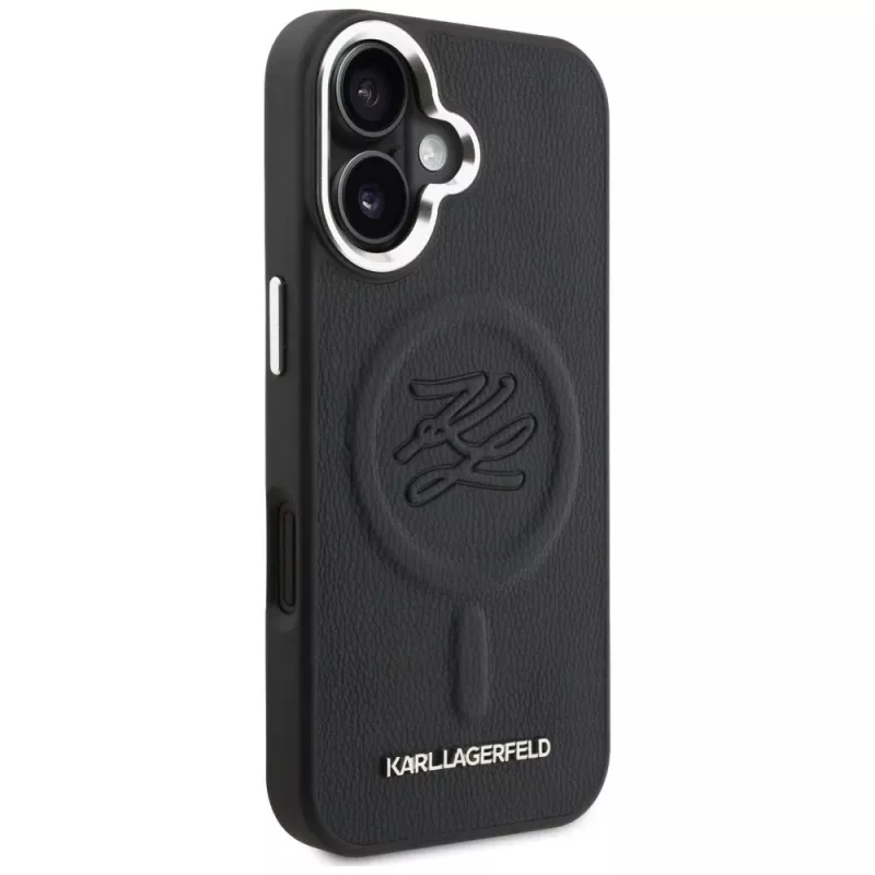 Karl Lagerfeld Initial & Metal Logo Funda MagSafe para Apple iPhone 16, negro