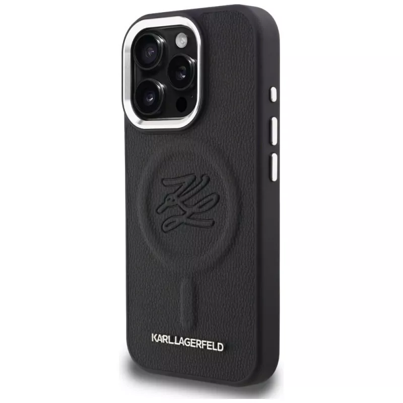 Karl Lagerfeld Initial & Metal Logo Funda MagSafe para iPhone 16 Pro, negro