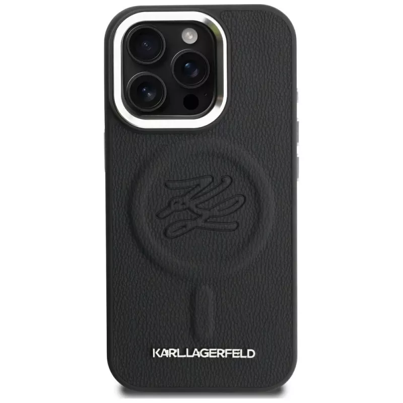 Karl Lagerfeld Initial & Metal Logo Funda MagSafe para iPhone 16 Pro, negro