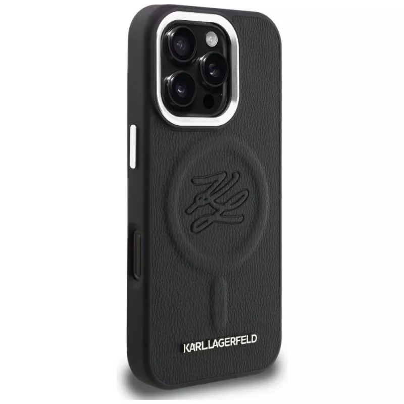 Karl Lagerfeld Initial & Metal Logo Funda MagSafe para iPhone 16 Pro, negro