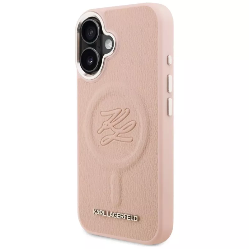 Karl Lagerfeld Initial & Metal Logo Funda MagSafe para iPhone 16, rosa