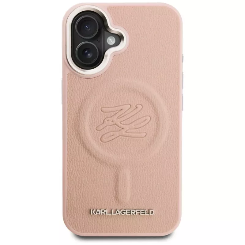 Karl Lagerfeld Initial & Metal Logo Funda MagSafe para iPhone 16, rosa