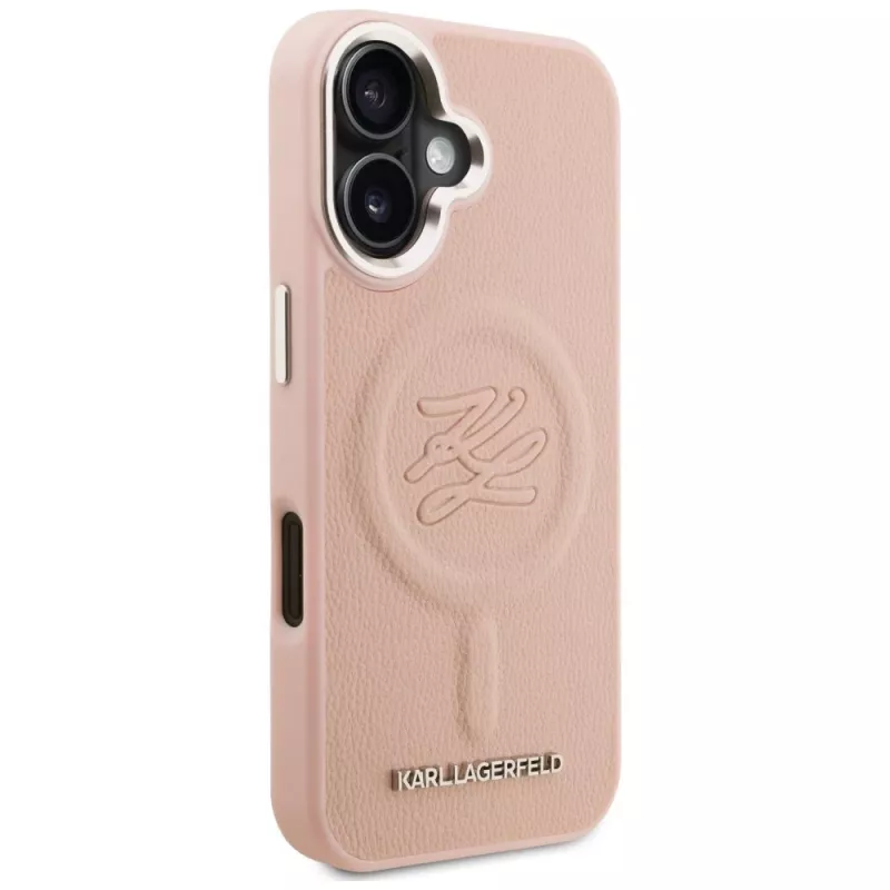 Karl Lagerfeld Initial & Metal Logo Funda MagSafe para iPhone 16, rosa