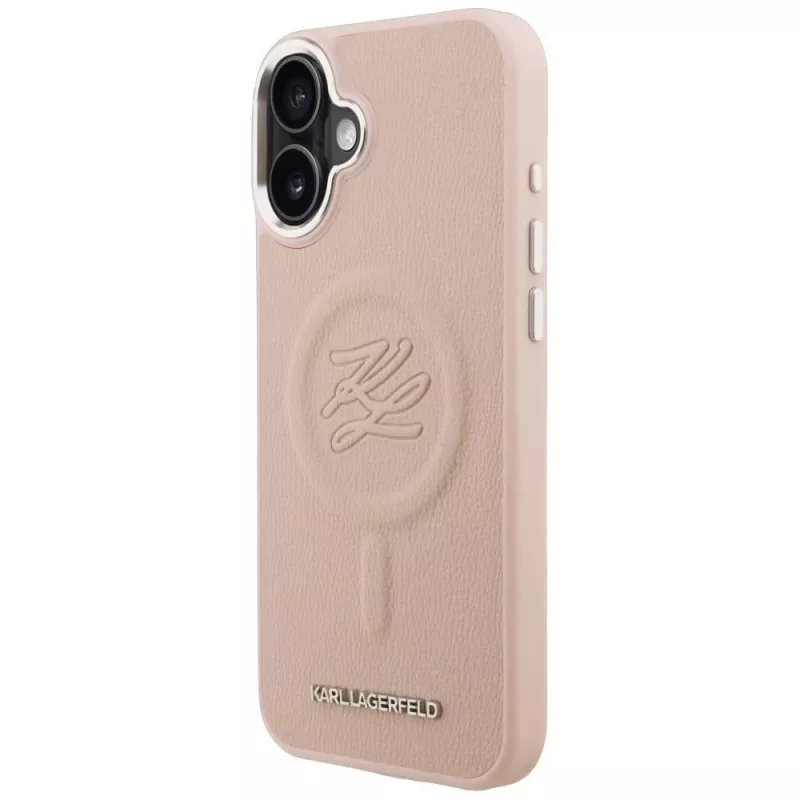 Karl Lagerfeld Initial & Metal Logo Funda MagSafe para iPhone 16 Plus, rosa