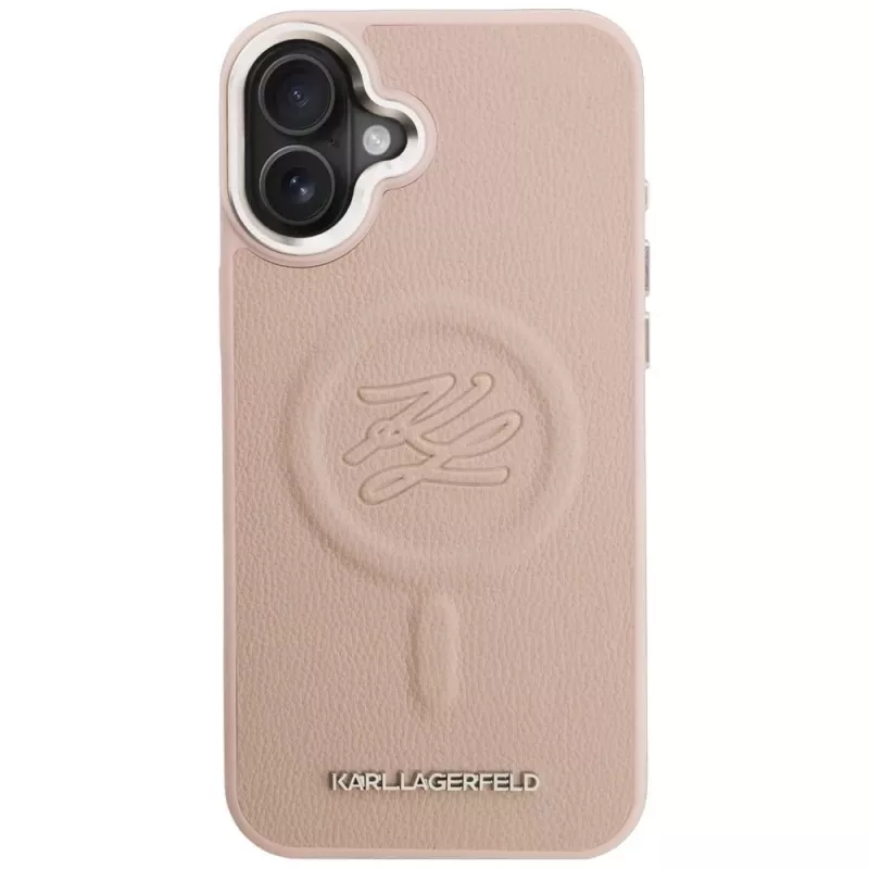 Karl Lagerfeld Initial & Metal Logo Funda MagSafe para iPhone 16 Plus, rosa