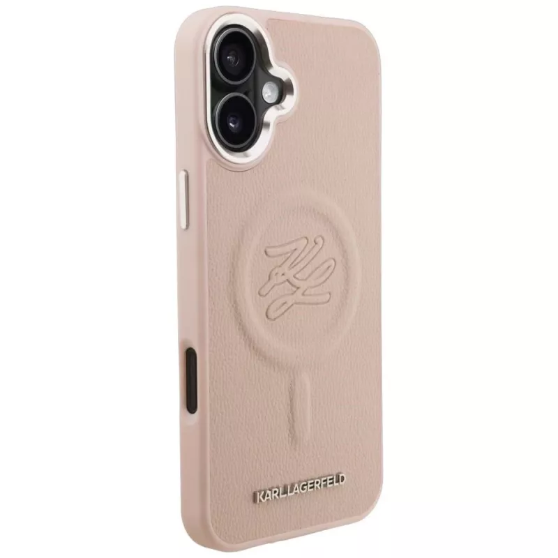 Karl Lagerfeld Initial & Metal Logo Funda MagSafe para iPhone 16 Plus, rosa