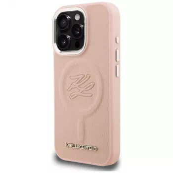 KARL LAGERFELD Initial & Metal Logo Funda MagSafe para iPhone 16 Pro Max, rosa