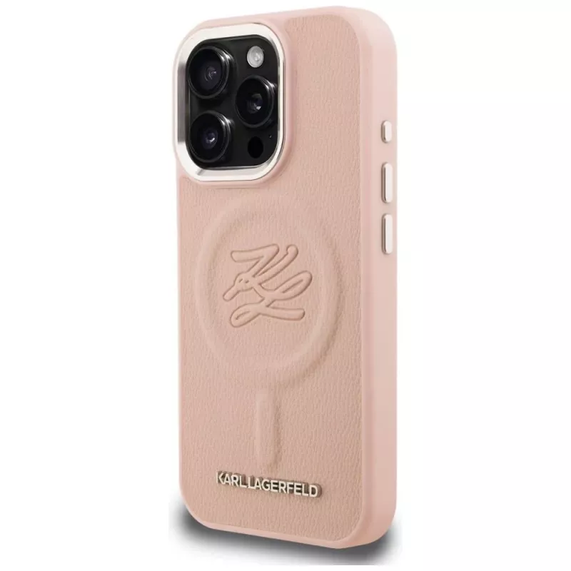 KARL LAGERFELD Initial & Metal Logo Funda MagSafe para iPhone 16 Pro Max, rosa
