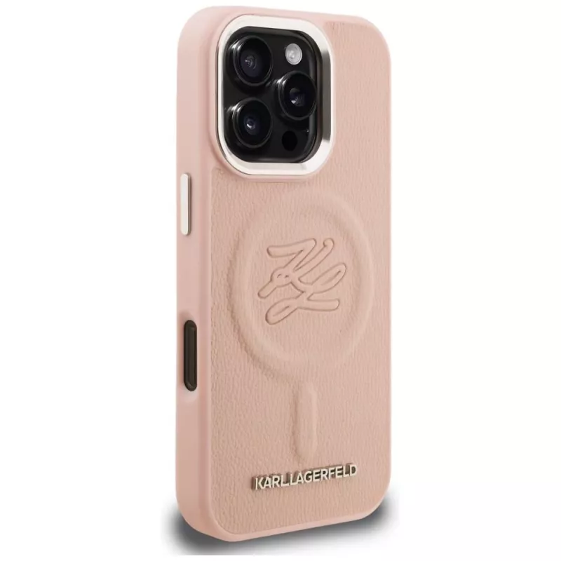KARL LAGERFELD Initial & Metal Logo Funda MagSafe para iPhone 16 Pro Max, rosa