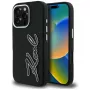 Karl Lagerfeld FW Grained Signature Logo Funda para iPhone 16 Pro, negro