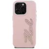 KARL LAGERFELD FW Grained Signature Logo Funda rígida para iPhone 16 Pro, rosa