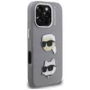 Karl Lagerfeld FW Grained Karl & Choupette Heads Pins Funda para iPhone 16 Pro, gris
