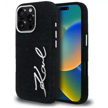 KARL LAGERFELD FW Jeans Signature Logo Funda para iPhone 16 Pro Max, negro