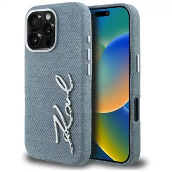 Karl Lagerfeld FW Jeans Signature Logo Funda para iPhone 16 Pro, azul