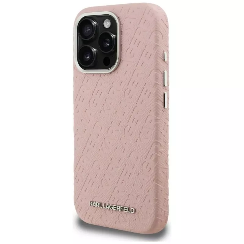 Karl Lagerfeld FW Stamped Karl Funda MagSafe para iPhone 16 Pro Max, rosa