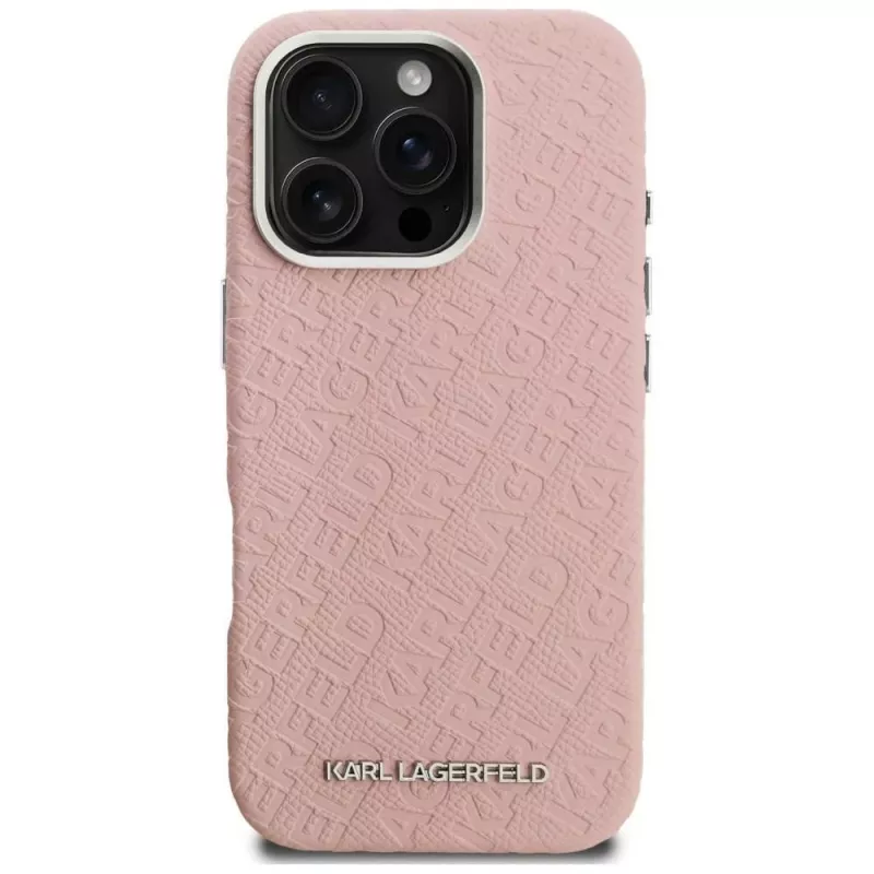 Karl Lagerfeld FW Stamped Karl Funda MagSafe para iPhone 16 Pro Max, rosa