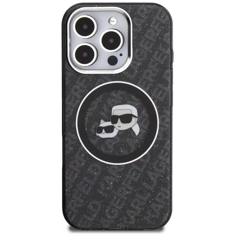 KARL LAGERFELD IML Glitter Karl & Choupette Heads Logo Funda MagSafe para iPhone 16 Pro Max, negro