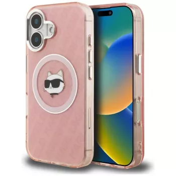 Karl Lagerfeld IML Choupette Head Logo Funda MagSafe para Apple iPhone 16, rosa