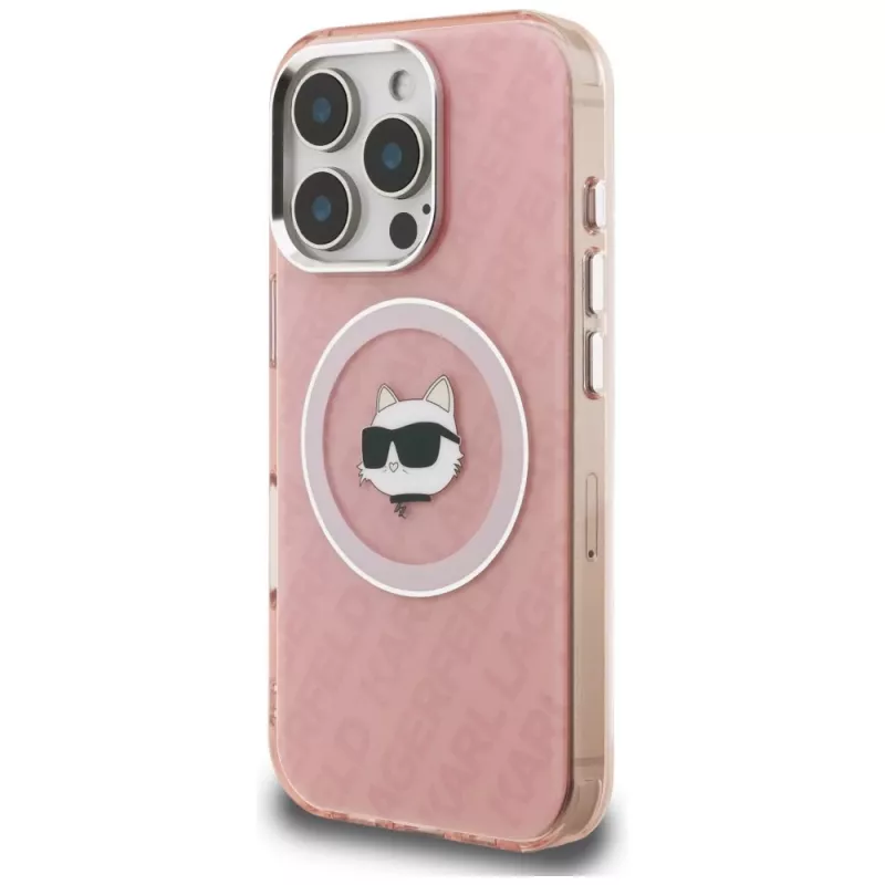 Karl Lagerfeld IML Choupette Head Logo Funda MagSafe para Apple iPhone 16 Pro, rosa