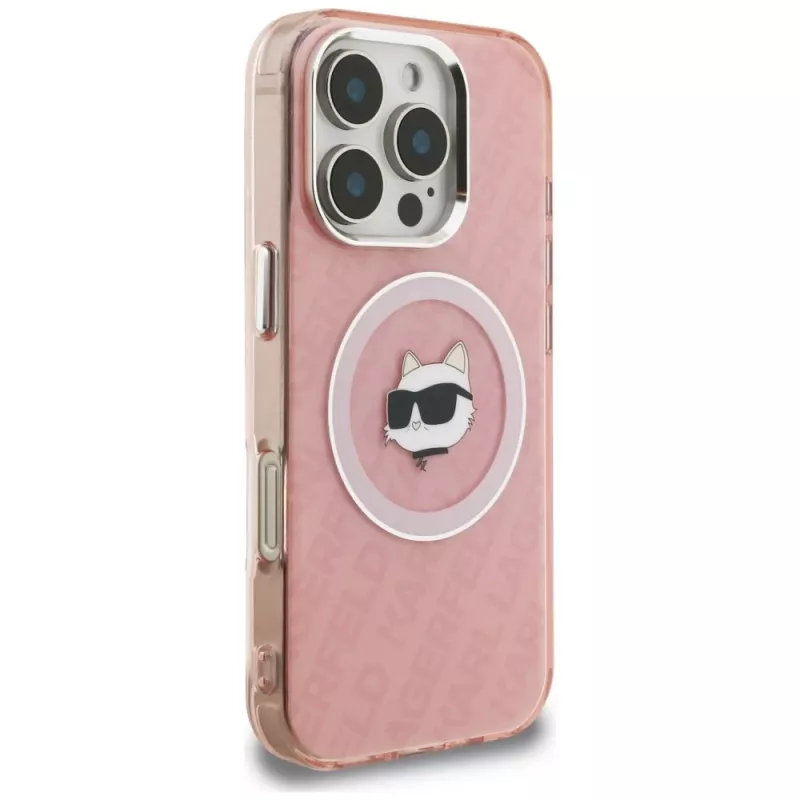 Karl Lagerfeld IML Choupette Head Logo Funda MagSafe para Apple iPhone 16 Pro Max, rosa