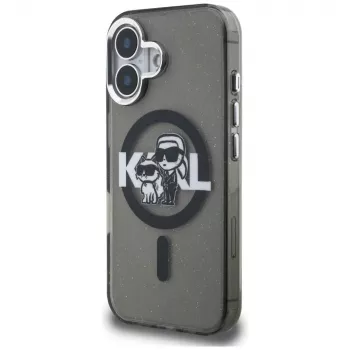 KARL LAGERFELD IML Glitter Karl & Choupette Sketch Logo funda MagSafe para iPhone 16 negro