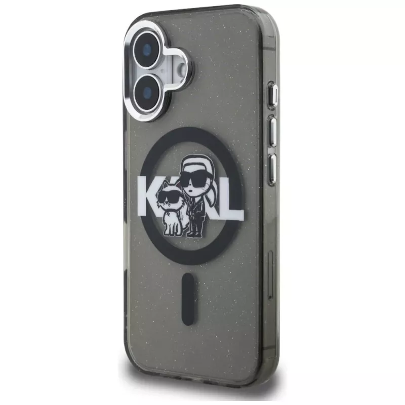 KARL LAGERFELD IML Glitter Karl & Choupette Sketch Logo funda MagSafe para iPhone 16 negro