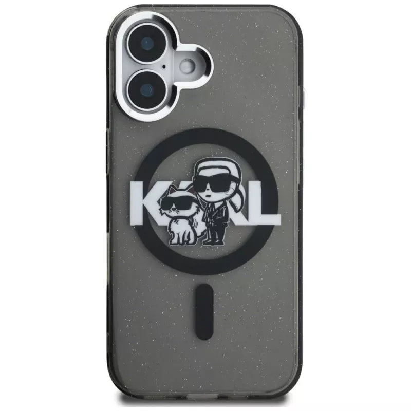 KARL LAGERFELD IML Glitter Karl & Choupette Sketch Logo funda MagSafe para iPhone 16 negro
