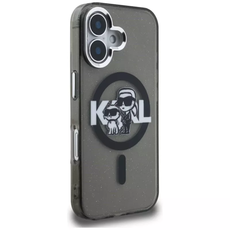 KARL LAGERFELD IML Glitter Karl & Choupette Sketch Logo funda MagSafe para iPhone 16 negro
