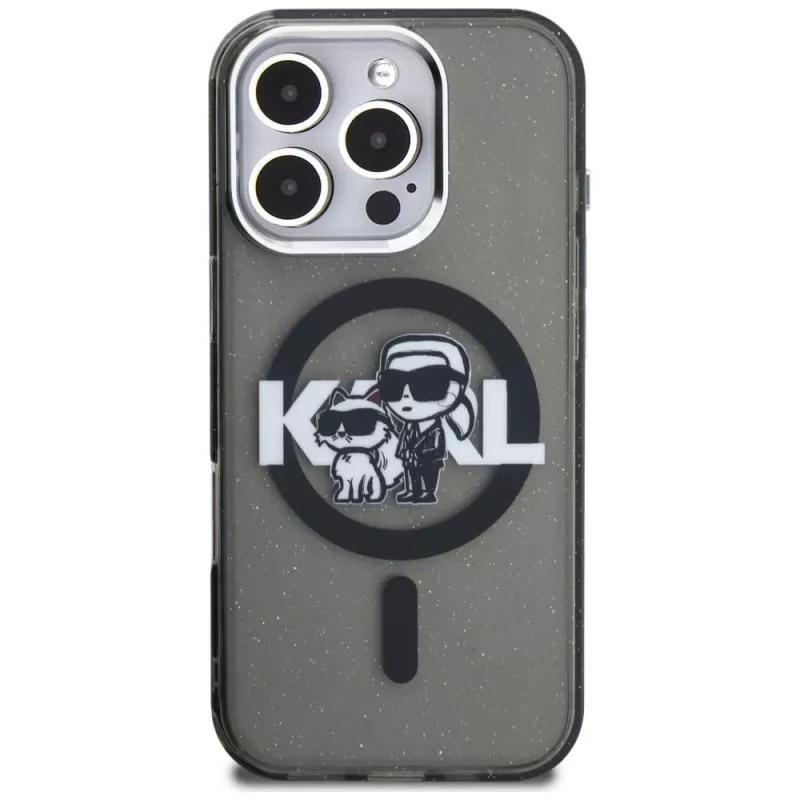 Karl Lagerfeld IML Glitter Karl & Choupette Sketch Logo funda MagSafe para iPhone 16 Pro negro