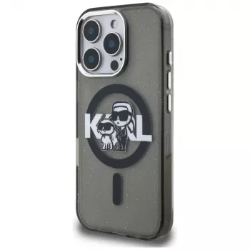 Karl Lagerfeld IML Glitter Karl & Choupette Sketch Logo funda MagSafe para iPhone 16 Pro Max negro
