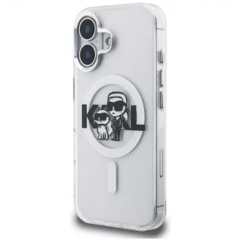 Karl Lagerfeld IML Glitter Karl & Choupette Sketch Logo funda MagSafe para iPhone 16, transparente