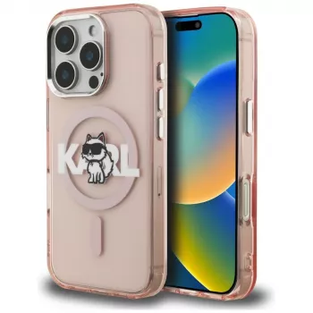 Karl Lagerfeld IML Choupette Sketch Logo funda MagSafe para iPhone 16 Pro rosa