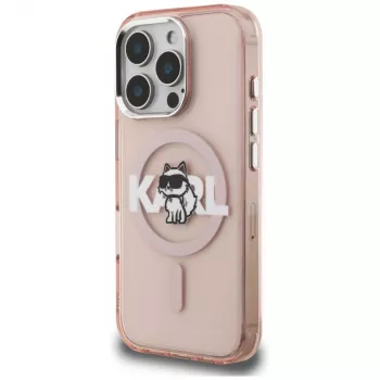 Karl Lagerfeld IML Choupette Sketch Logo funda MagSafe para iPhone 16 Pro rosa