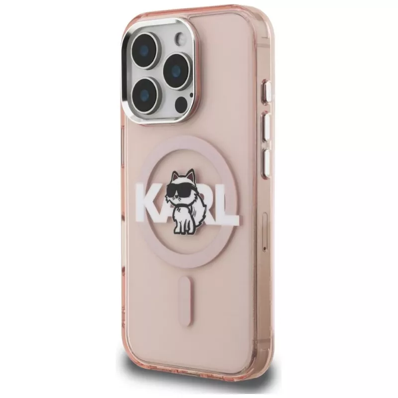 Karl Lagerfeld IML Choupette Sketch Logo funda MagSafe para iPhone 16 Pro rosa