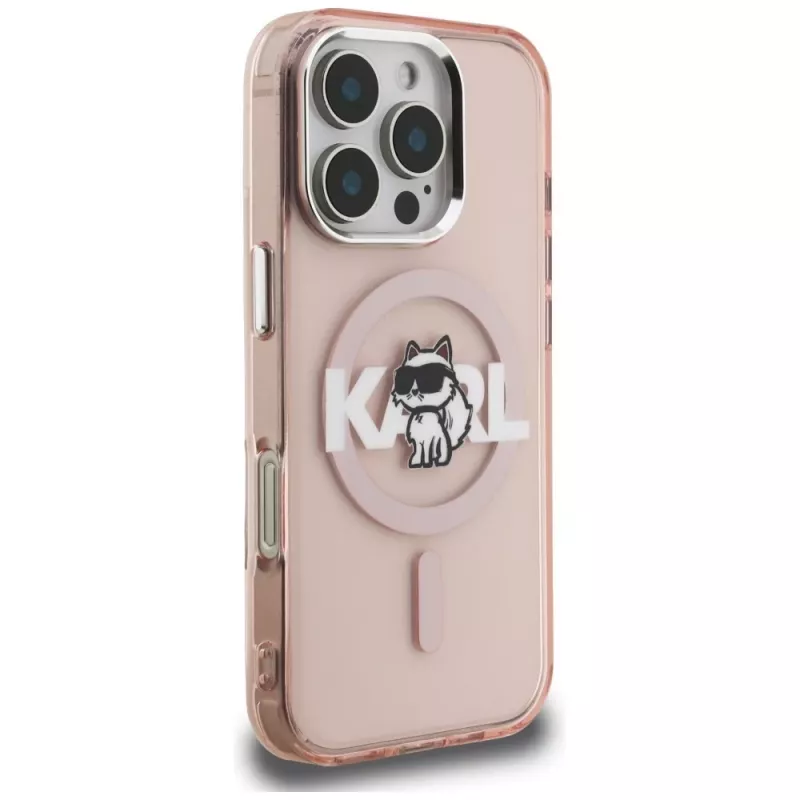 Karl Lagerfeld IML Choupette Sketch Logo funda MagSafe para iPhone 16 Pro rosa