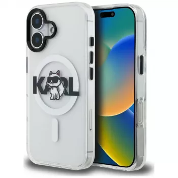 Karl Lagerfeld IML Choupette Sketch Logo funda MagSafe para iPhone 16, transparente