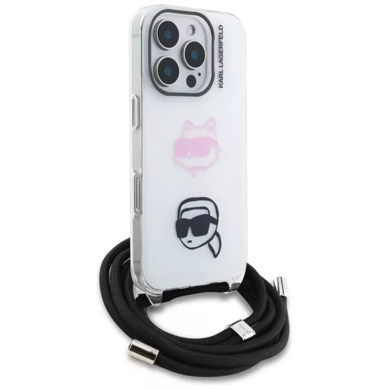 KARL LAGERFELD IML funda crossbody para Apple iPhone 16 Pro, blanco