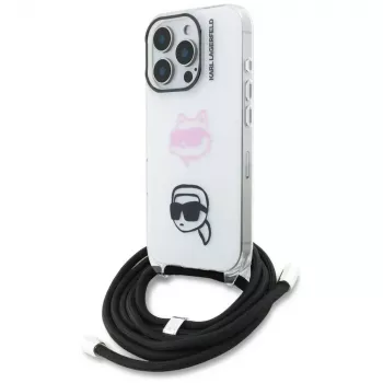 KARL LAGERFELD IML funda crossbody para iPhone 16 Pro Max, blanco, diseño Karl & Choupette Head