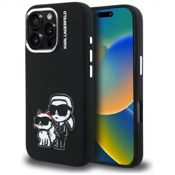 KARL LAGERFELD funda de silicona Karl & Choupette Sketch MagSafe para Apple iPhone 16 Pro Max, negro