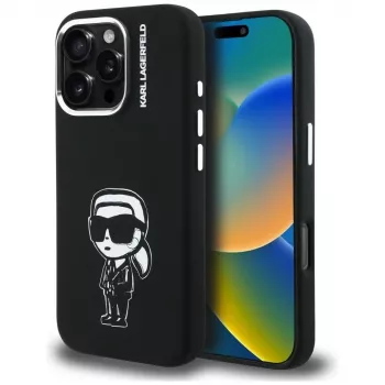 KARL LAGERFELD funda de silicona Karl Sketch MagSafe para Apple iPhone 16 Pro, negro