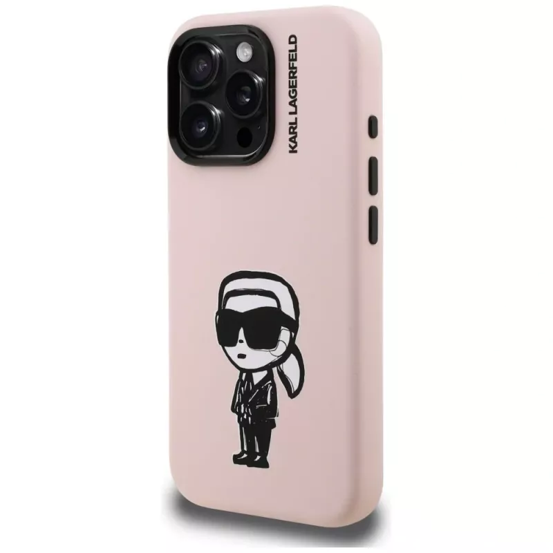 KARL LAGERFELD funda de silicona Karl Sketch MagSafe para iPhone 16 Pro rosa