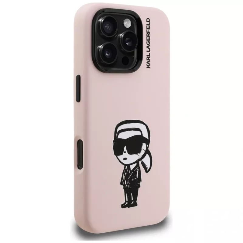 KARL LAGERFELD funda de silicona Karl Sketch MagSafe para iPhone 16 Pro Max rosa