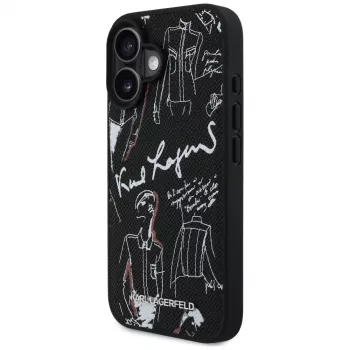 KARL LAGERFELD funda MagSafe Grained Pattern & Logo para iPhone 16, negro