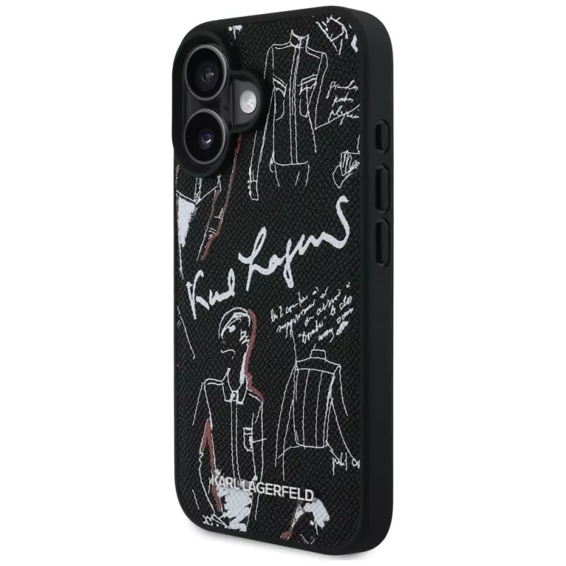 KARL LAGERFELD funda MagSafe Grained Pattern & Logo para iPhone 16, negro