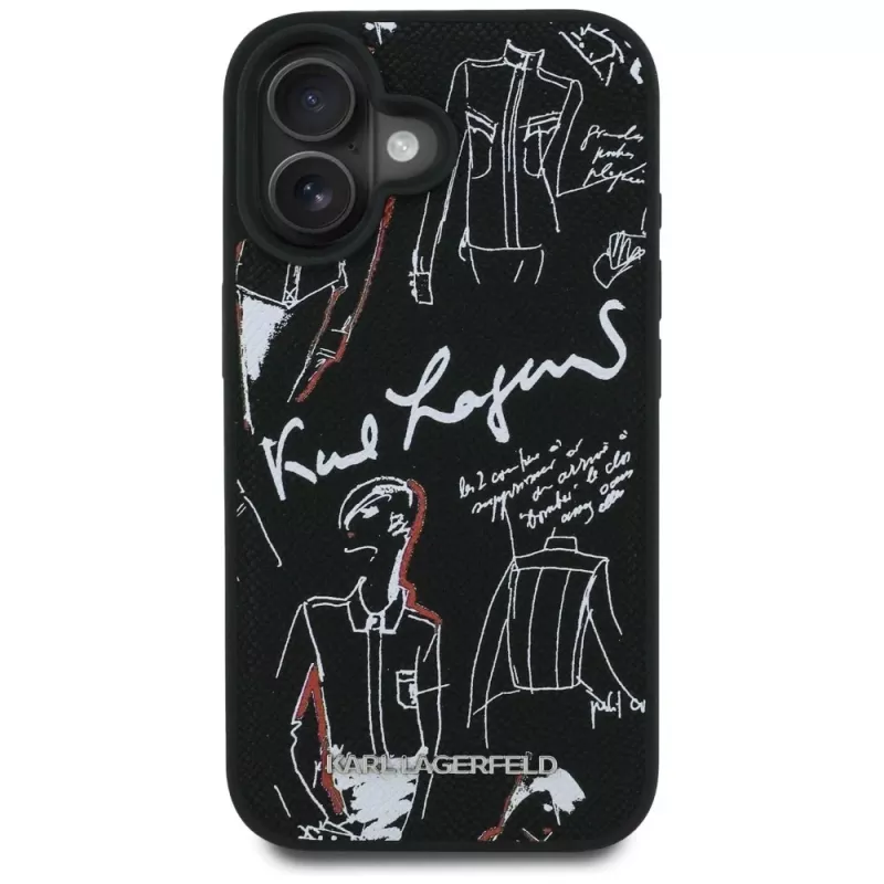 KARL LAGERFELD funda MagSafe Grained Pattern & Logo para iPhone 16, negro