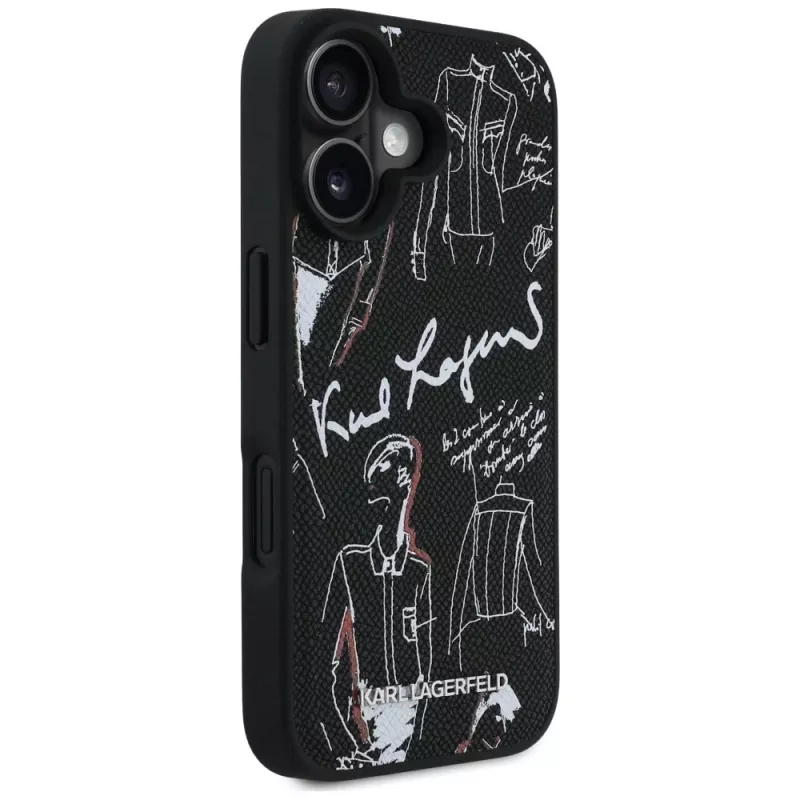 KARL LAGERFELD funda MagSafe Grained Pattern & Logo para iPhone 16, negro