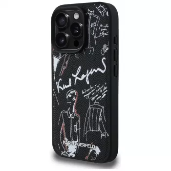 KARL LAGERFELD funda MagSafe Grained Pattern & Logo para iPhone 16 Pro, negro