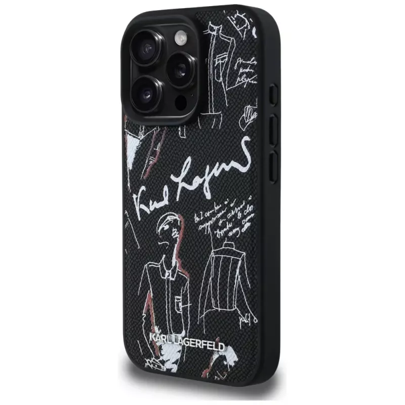KARL LAGERFELD funda MagSafe Grained Pattern & Logo para iPhone 16 Pro, negro
