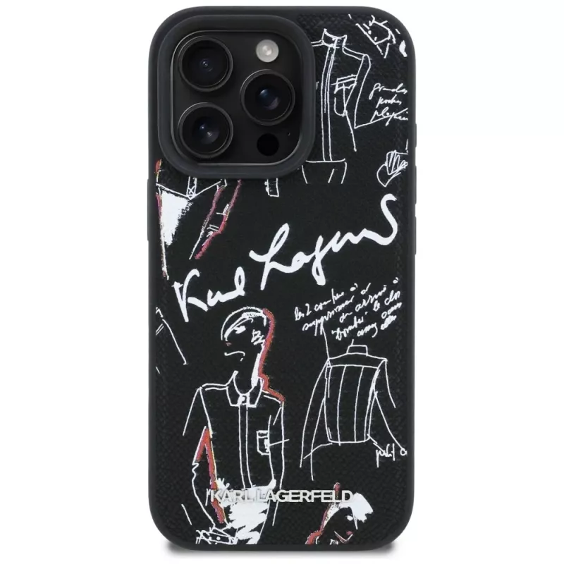 KARL LAGERFELD funda MagSafe Grained Pattern & Logo para iPhone 16 Pro, negro